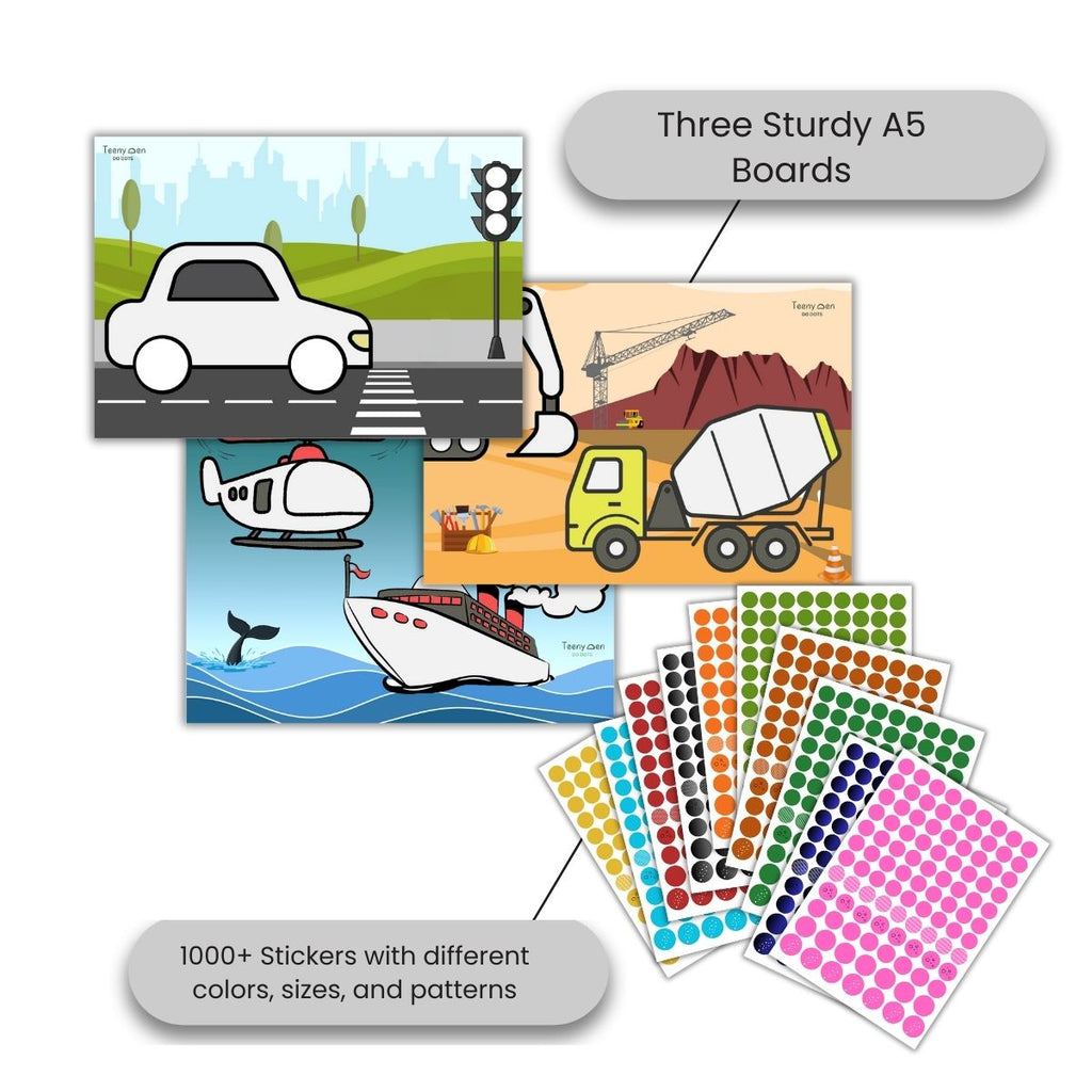 Teenyden's vehicle themed dot sticker activity for toddlers