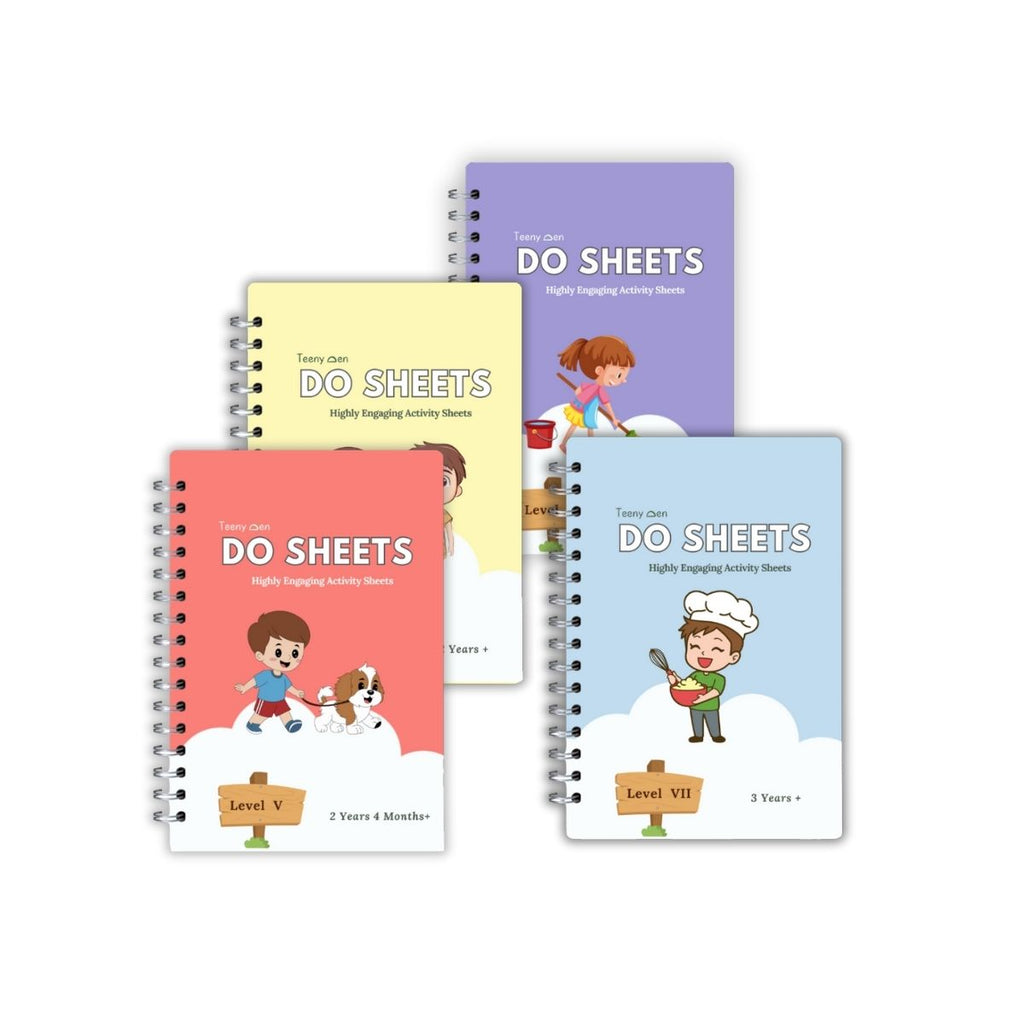 Four educational activity books titled 'DO SHEETS' with screen free activities sold as a bundle