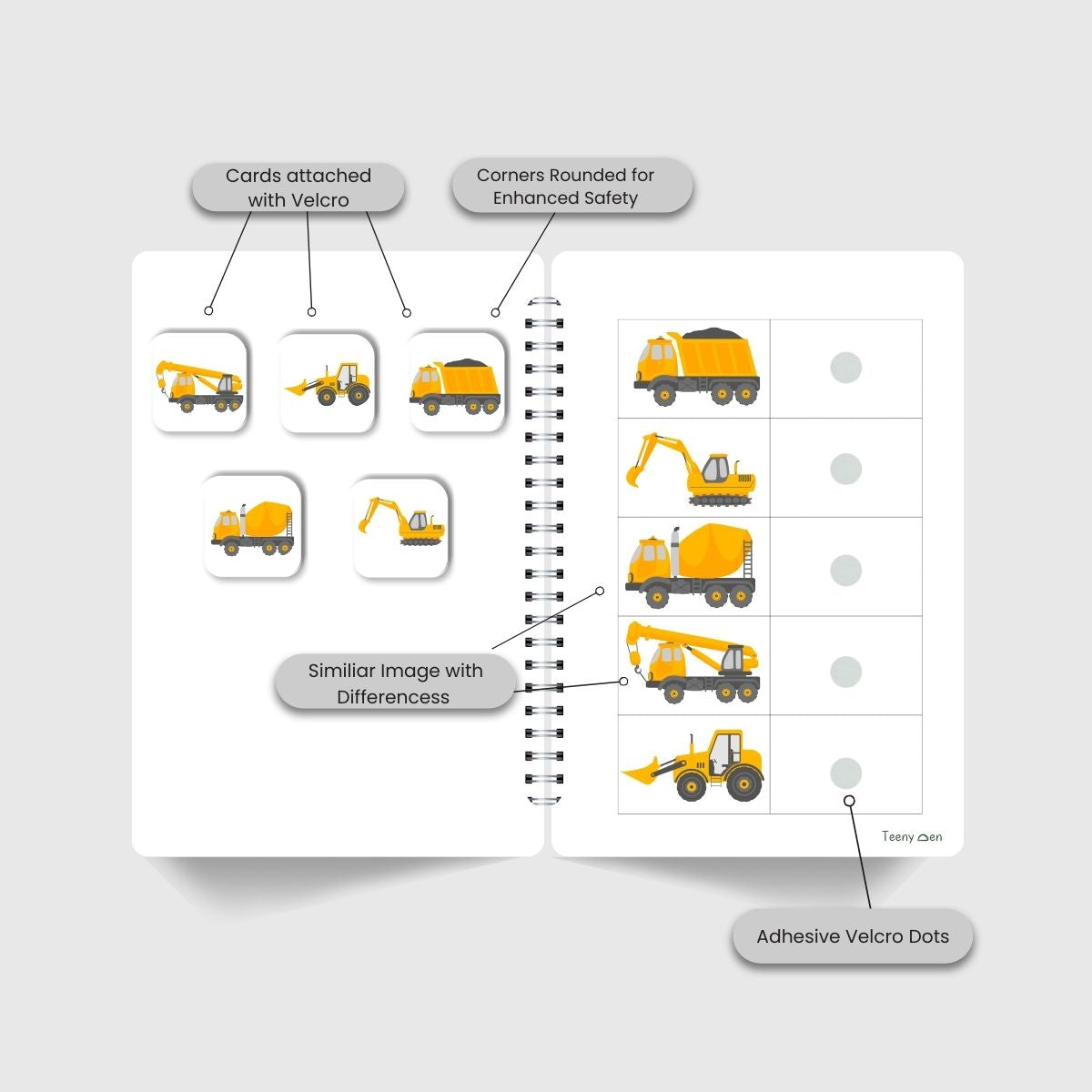 Teenyden do sheets Level 6 activity book with construction vehicles activities for screen free play
